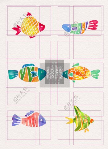 动物素材彩绘鱼ai矢量元素