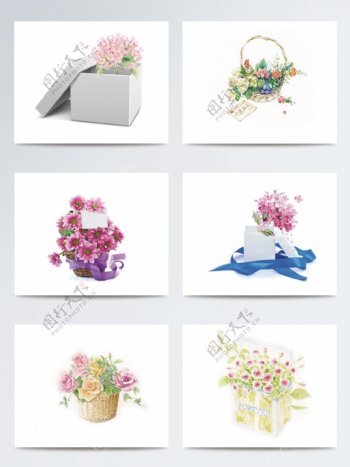 彩色手绘花和礼盒插画素材