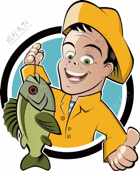 卡通渔夫拿鱼比赞png元素
