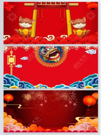 红色新年开门红节日设计背景图