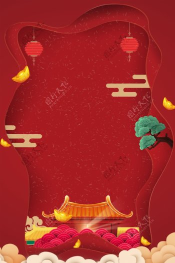 松树2019猪年新春广告背景图