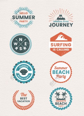 彩色扁平化夏日度假旅行标签设计