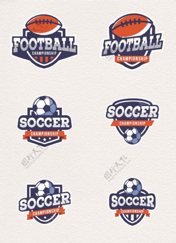 精美手绘足球和橄榄球标签素材
