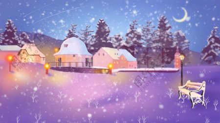 童话风紫色梦幻彩绘雪景设计