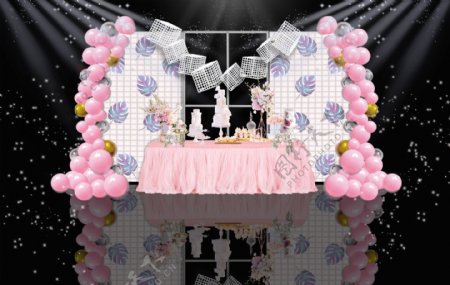 白粉色系婚礼甜品区效果图