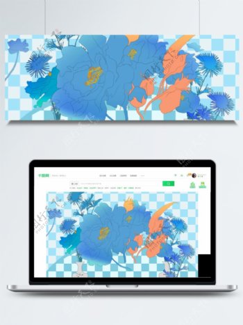 蓝色花朵卡通背景