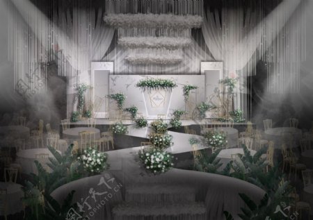白色梦幻浪漫婚礼舞台装饰效果图