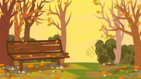 彩绘长椅树林背景素材