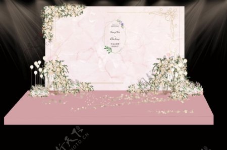 粉色大理石纹简约婚礼工装效果图