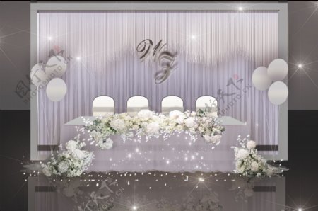 紫灰色花艺婚礼签到台效果图