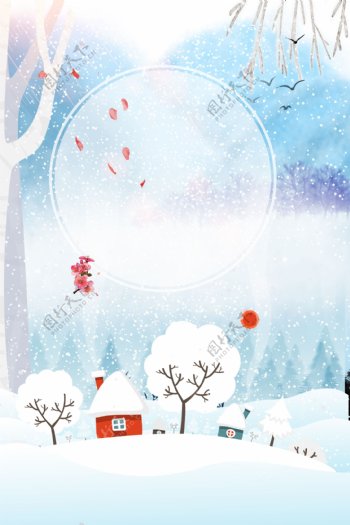 雪人雪地简约节气冬季广告背景图