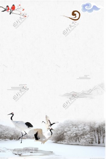 白鹤冬天冬季节气大雪广告背景