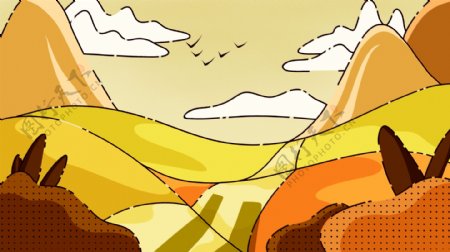 秋山树林彩绘背景设计