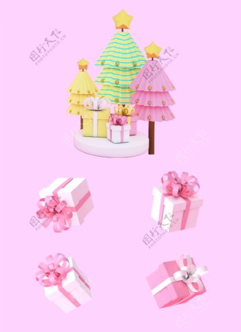 元素礼盒多彩色礼盒装饰元素圣诞树