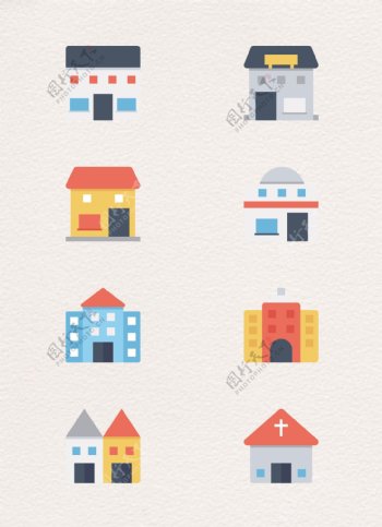 扁平化房地产房屋建筑图标元素