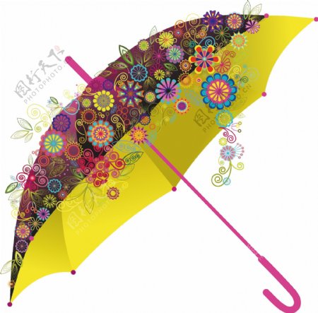 矢量彩色花朵雨伞元素