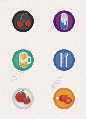 6组餐饮食物美食矢量图标设计