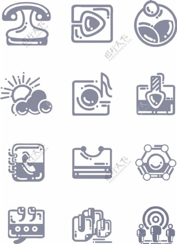 手机主题简约线性图标icon