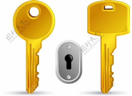 黄色安全金属钥匙与插口矢量图