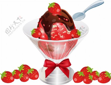 矢量红色草莓冰淇淋元素