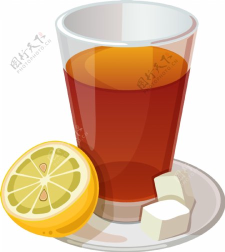 养生红茶与柠檬矢量图