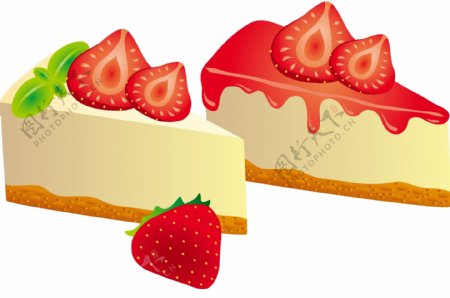 新鲜美味草莓蛋糕矢量图