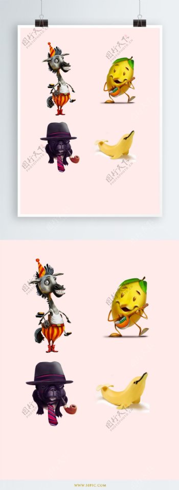 手绘动物水果创意设计元素