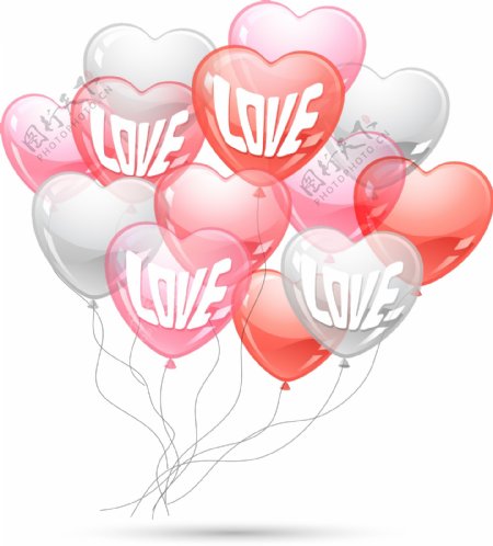 浪漫爱心气球矢量图