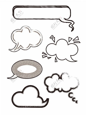 黑白卡通简约爆炸云会话气泡元素套图