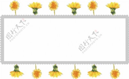 矢量长方形边框上的黄色小菊花