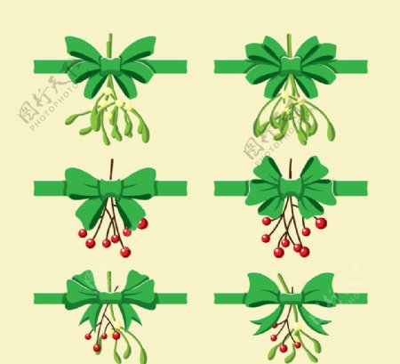 绿色圣诞植物蝴蝶结