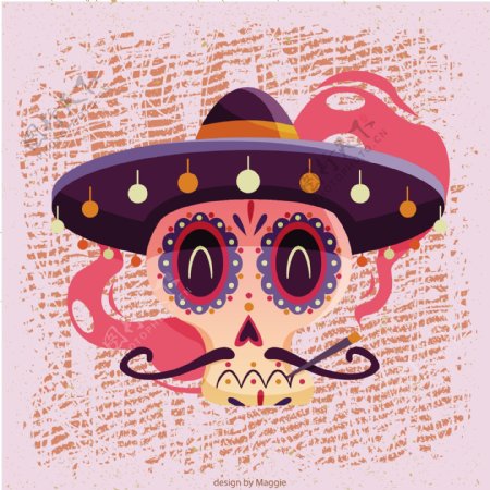 手绘可爱墨西哥骷髅图案
