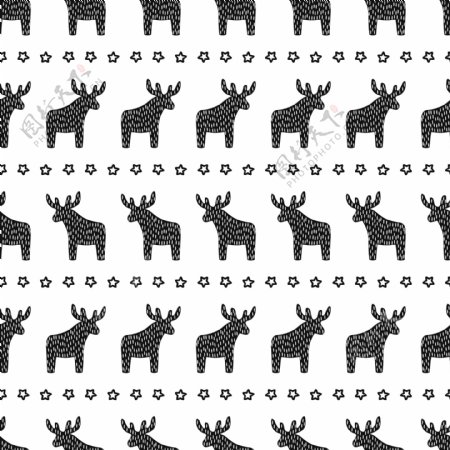 北欧复古圣诞麋鹿圣诞树印花图案