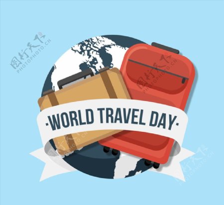 创意世界旅游日地球和行李箱矢量