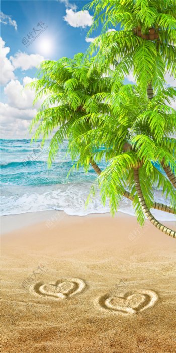 爱琴海椰树海边风景