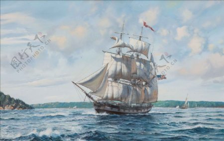帆船大海油画