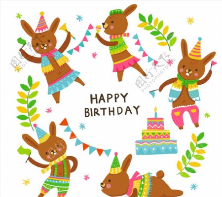 卡通兔子生日祝福卡矢量素材