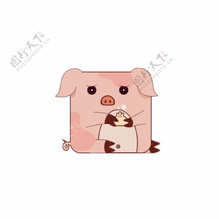 趣味卡通扁平化方形动物小猪形象插图元素