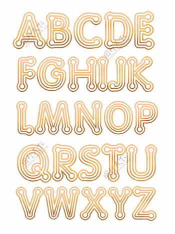 手绘金色创意金属线条英文字母合集