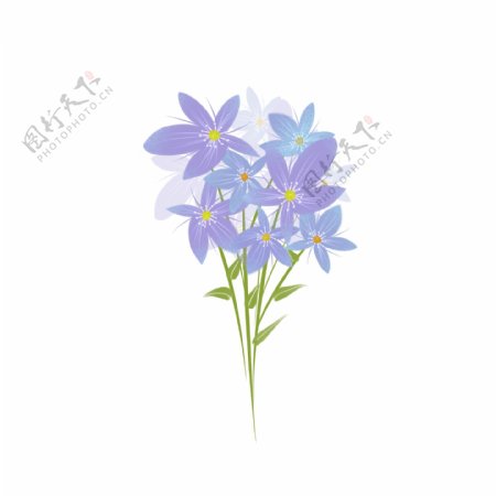 手绘花束之唯美浪漫清新一束紫蓝色花朵素材