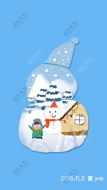 雪人小房子雪人卡通