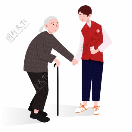 小清新关爱老人志愿者人物设计可商用元素