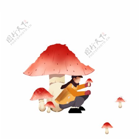 冬天采蘑菇的男生插画人物设计可商用元素