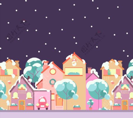 创意冬季雪夜小城风景