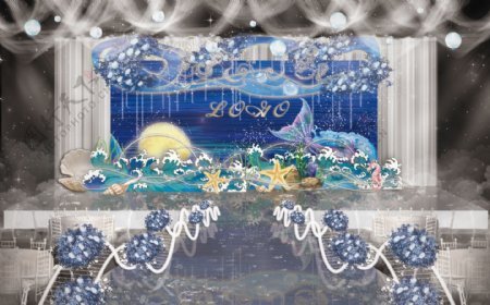 海洋蓝色夏日婚礼舞台工装效果图