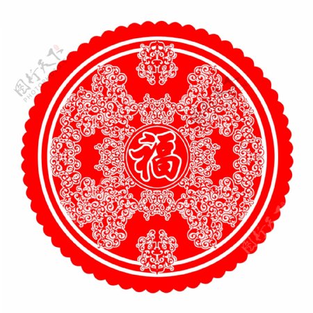 中国风创意福字窗花剪纸圆形图腾春节贴纸