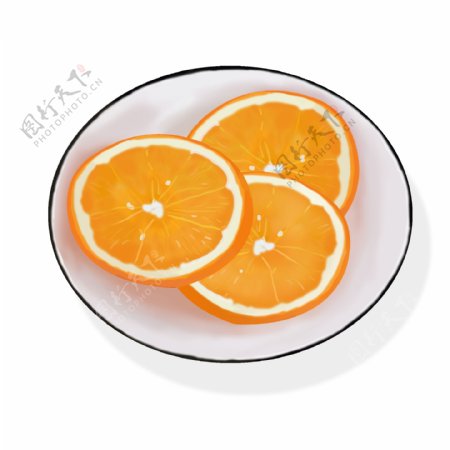 手绘盘子里的橙子水果设计