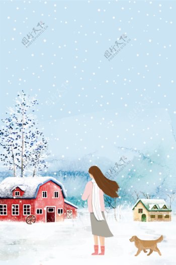 彩绘唯美冬季小雪节气背景素材