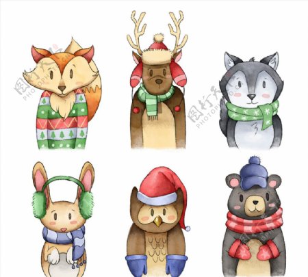 6款彩绘冬季服饰动物