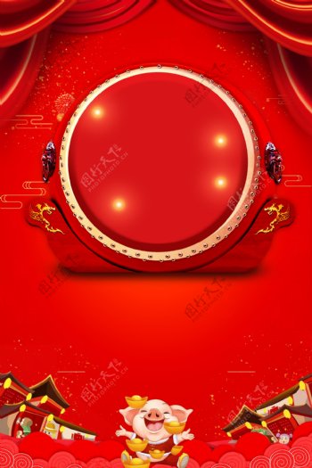 红色猪年新年中国年广告背景图